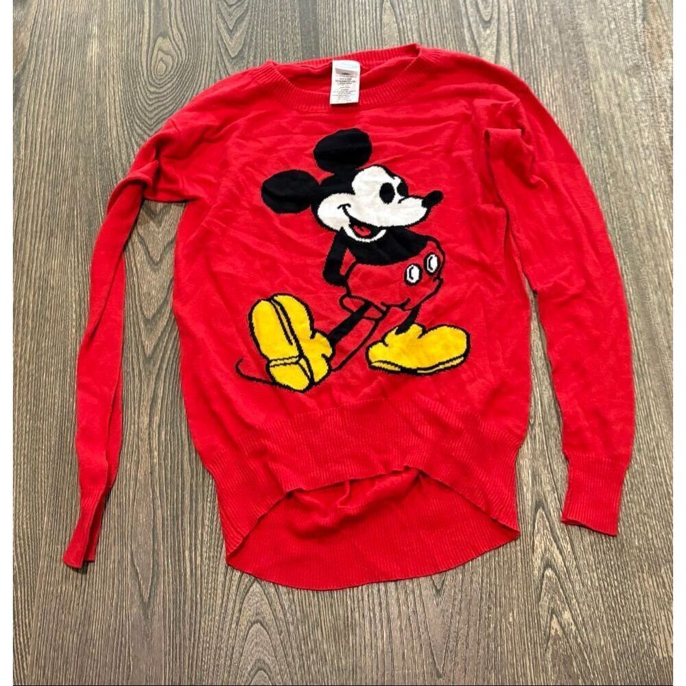 Disney Mickey Mouse Sweater Knit Crewneck Long Sleeves Pullover Red Size XS